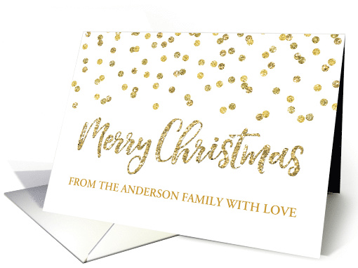 Gold Glitter Effect Confetti Merry Christmas Custom Name card