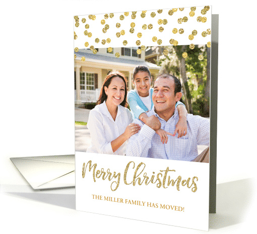 Gold Glitter Effect Confetti Merry Christmas We've Moved Photo card