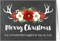Chalkboard Antlers Red Flowers Christmas Daughter & Son-in-Law card