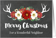 Chalkboard Rustic Antlers Vintage Red Flowers Christmas Neighbor card
