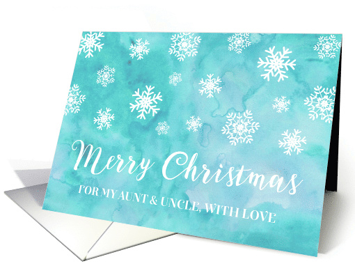 Turquoise Blue Watercolor Snowflake Merry Christmas Aunt & Uncle card