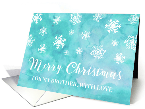 Turquoise Blue Watercolor Snowflake Merry Christmas Brother card