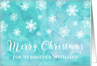 Turquoise Blue Watercolor Snowflake Merry Christmas Brother card