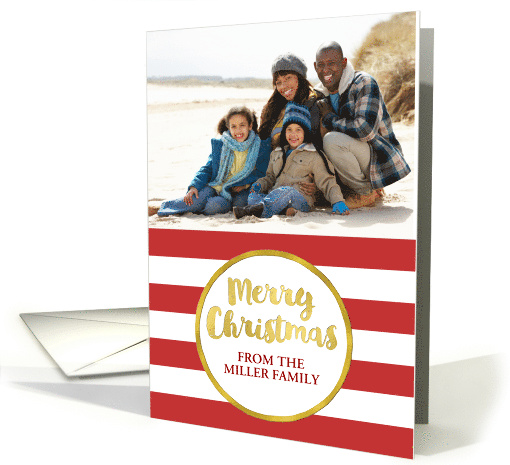 Red Stripes and Gold Merry Christmas Photo card (1536868)