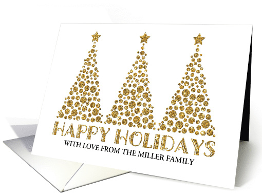 Gold Dots Christmas Trees Happy Holidays Custom Text card (1537096)