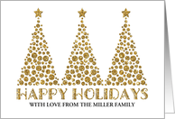 Gold Dots Christmas Trees Happy Holidays Custom Text card