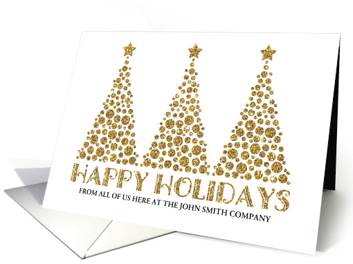 Gold Dots Christmas Trees Business Happy Holidays Custom Text card
