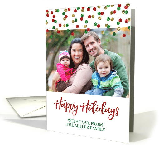 Gold Red Green Confetti Christmas Happy Holidays card (1543020)