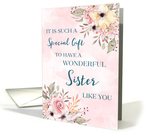 Pink Watercolor Flowers Sister Birthday card (1830444)