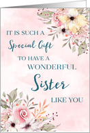 Pink Watercolor Flowers Sister Birthday Card