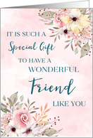 Pink Watercolor Flowers Friend Birthday Card