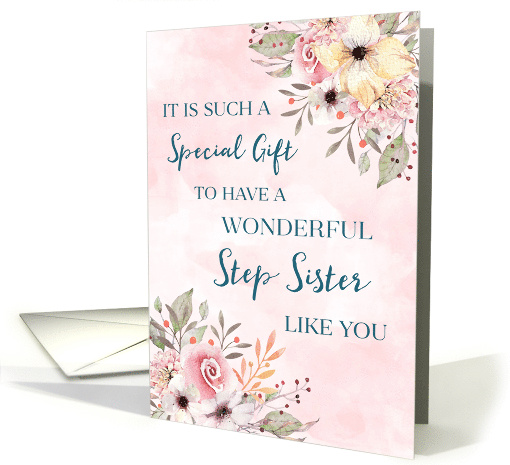 Pink Watercolor Flowers Step Sister Birthday card (1830496)