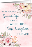 Pink Watercolor Flowers Step Daughter Birthday Card