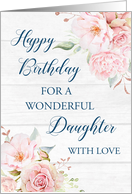 Pink Watercolor Flowers Rustic Wood Daughter Birthday Card