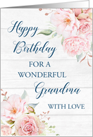 Pink Watercolor Flowers Rustic Wood Grandma Birthday Card