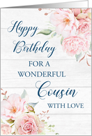 Pink Watercolor Flowers Rustic Wood Cousin Birthday Card