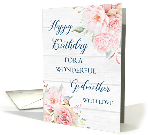 Pink Watercolor Flowers Rustic Wood Godmother Birthday card (1831104)