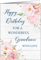Pink Watercolor Flowers Rustic Wood Grandniece Birthday Card