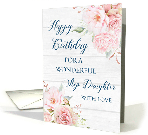 Pink Watercolor Flowers Rustic Wood Step Daughter Birthday card