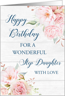 Pink Watercolor Flowers Rustic Wood Step Daughter Birthday Card