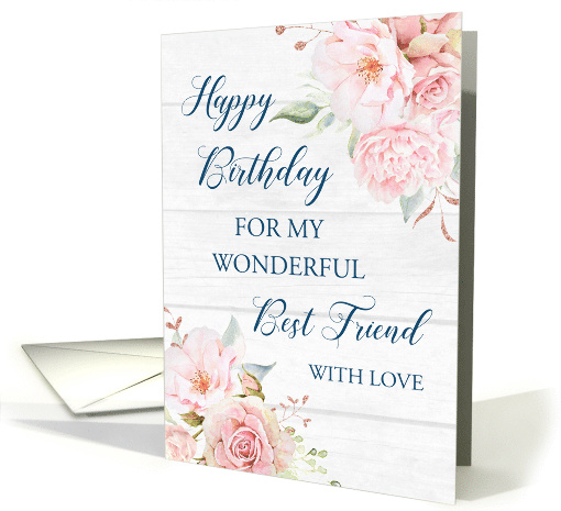 Pink Watercolor Flowers Rustic Wood Best Friend Birthday card
