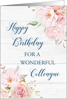 Pink Watercolor Flowers Rustic Wood Colleague Birthday Card