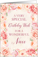 Blush Pink Watercolor Flowers Niece Birthday Card
