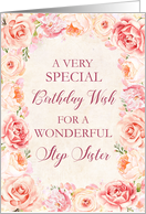Blush Pink Watercolor Flowers Step Sister Birthday Card