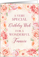 Blush Pink Watercolor Flowers Fiance Birthday Card