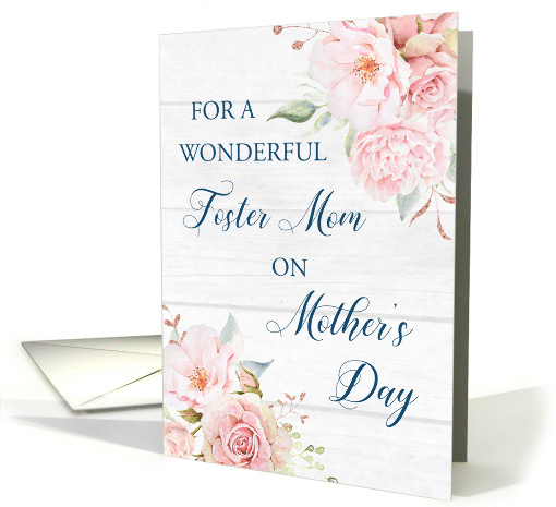 Blush Pink Watercolor Flowers Rustic Wood Foster Mom Mother's Day card