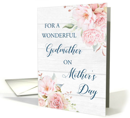 Blush Pink Watercolor Flowers Rustic Wood Godmother Mother's Day card
