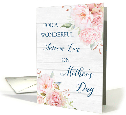 Pink Watercolor Flowers Rustic Wood Sister in Law Mother's Day card