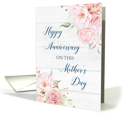Pink Flowers Rustic Wood Mother's Day Anniversary card (1832976)