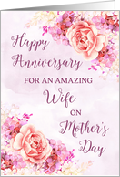 Pink Purple Flowers Wife Happy Anniversary on Mother’s Day Card