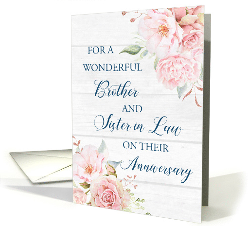 Pink Watercolor Flowers Brother and Sister in Law Anniversary card