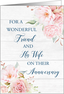 Blush Pink Flowers Friend and his Wife Anniversary Card