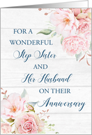 Blush Pink Flowers Step Sister and her Husband Anniversary Card