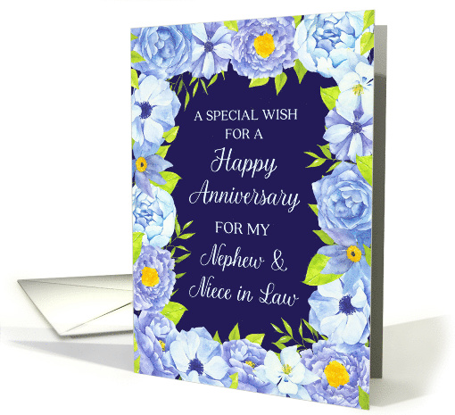 Blue Watercolor Flowers Nephew and his Wife Anniversary card (1845458)