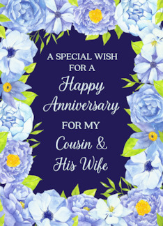 Blue Watercolor Flowers Cousin and his Wife Anniversary Card