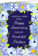 Blue Watercolor Flowers Partner Anniversary Card