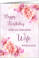 Pink Purple Watercolor Flowers Wife Happy Birthday Card