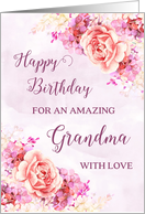 Pink Purple Watercolor Flowers Grandma Happy Birthday Card