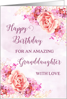 Purple Watercolor Flowers Granddaughter Happy Birthday Card