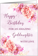 Purple Watercolor Flowers Goddaughter Happy Birthday Card