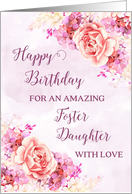 Pink Purple Watercolor Flowers Foster Daughter Happy Birthday Card