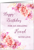 Pink Purple Watercolor Flowers Friend Happy Birthday Card