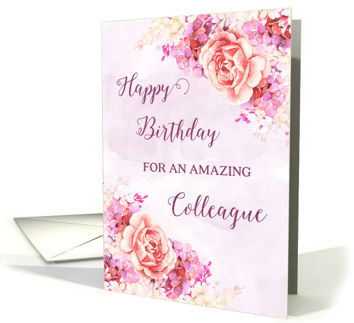 Pink Purple Watercolor Flowers Colleague Happy Birthday card (1847986)