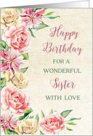 Country Watercolor Flowers Sister Birthday Card