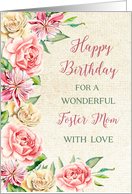 Country Watercolor Flowers Foster Mom Birthday Card