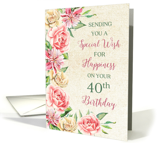 Country Watercolor Flowers 40th Birthday card (1850310)